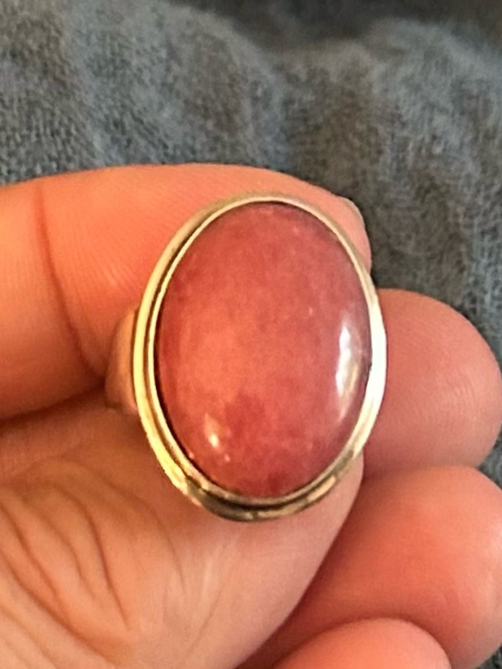 Rhodochrosite Sterling Silver Cabochon Oval Ring Size 8 Band